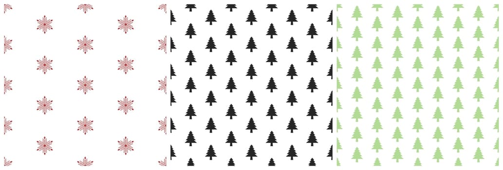 Set of Christmas Background Seamless Pattern Design With Santa Claus, Tree, Snowman And Gifts in Template Hand Drawn Cartoon Flat Illustration