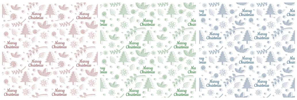 Set of Christmas Background Seamless Pattern Design With Santa Claus, Tree, Snowman And Gifts in Template Hand Drawn Cartoon Flat Illustration