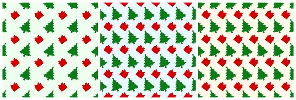 Set of Christmas Background Seamless Pattern Design With Santa Claus, Tree, Snowman And Gifts in Template Hand Drawn Cartoon Flat Illustration