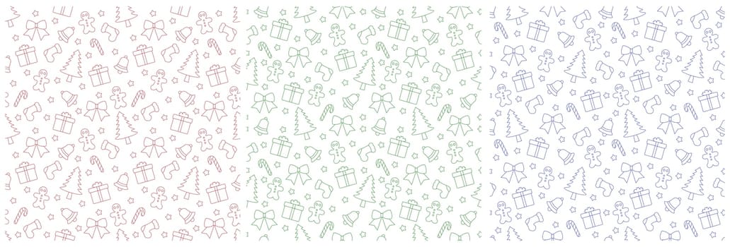 Set of Christmas Background Seamless Pattern Design With Santa Claus, Tree, Snowman And Gifts in Template Hand Drawn Cartoon Flat Illustration
