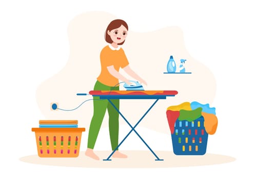 Dry Cleaning Store Service with Washing Machines, Dryers and Laundry for Clean Clothing in Flat Cartoon Hand Drawn Templates Illustration