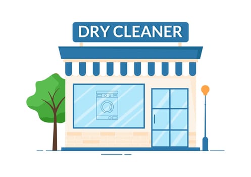 Dry Cleaning Store Service with Washing Machines, Dryers and Laundry for Clean Clothing in Flat Cartoon Hand Drawn Templates Illustration