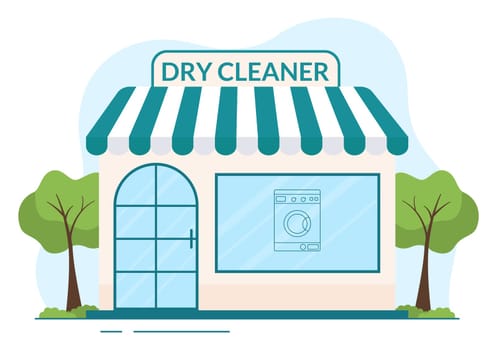 Dry Cleaning Store Service with Washing Machines, Dryers and Laundry for Clean Clothing in Flat Cartoon Hand Drawn Templates Illustration