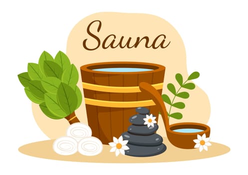 Sauna and Steam Room with People Relax, Washing Their Bodies, Steam or Enjoying Time in Flat Cartoon Hand Drawn Templates Illustration