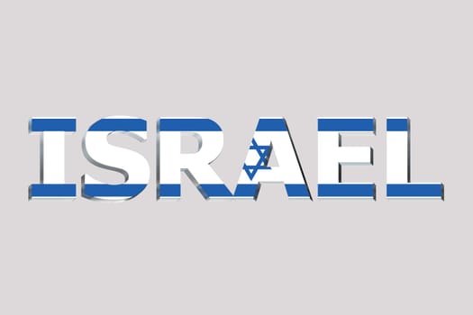 3D Flag of Israel on a text background.