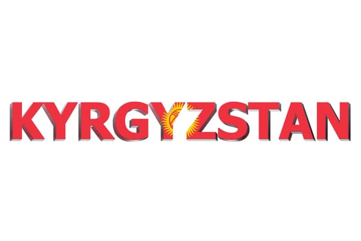 3D Flag of Kyrgyzstan on a text background.