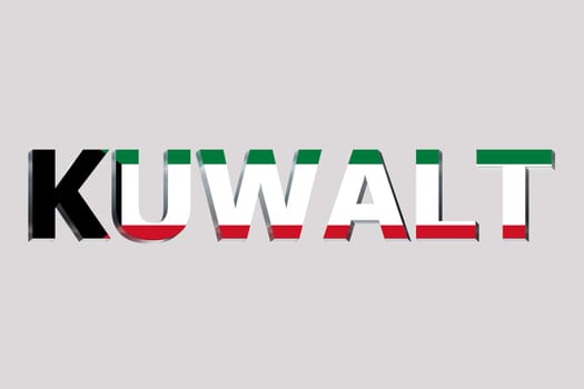 3D Flag of Kuwait on a text background.