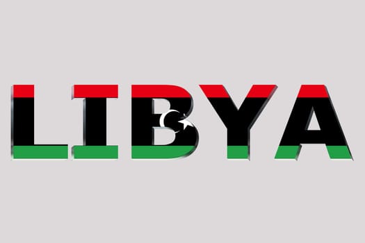 3D Flag of Libya on a text background.