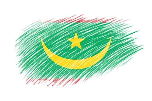 3D Flag of Mauritania on vintage style brush background.