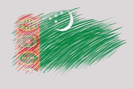 3D Flag of Turkmenistan on vintage style brush background.