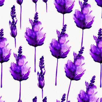 Beautiful lavender flowers isolated on white background. Watercolor technique