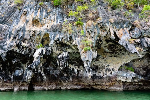 Exotic stone caves of the island by sea erosion for a long time in Ao Phang Nga Bay National Park, Thailand