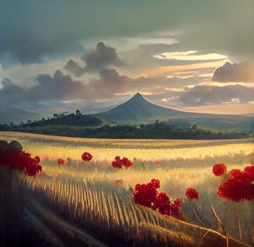 Watercolor image of a romantic autumn landscape