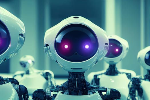 Illustration of a cyborg group, artificial intelligence robot, future technology, humanoid machine