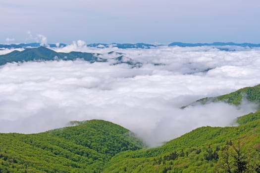 Clouds Nestled in the Blue Ridge Valleys on the Blue Ridge Parkway in North Carolina