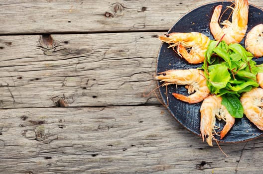 Delicious large cooked shrimp on a plate.Shellfish