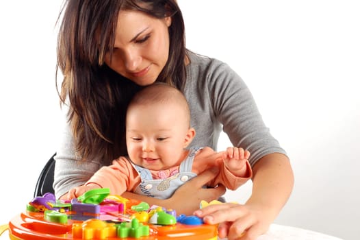 attractive brunette woman with baby girl