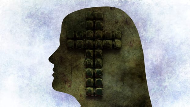 Surreal  Portrait of  Woman silhouette and cross of Jesus ,Surreal  Portrait of  Woman silhouette and cross of Jesus