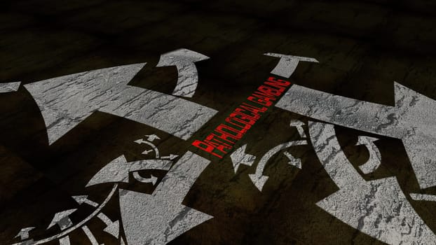 Pathological gambling on a crossroad in different ways of arrows,Pathological gambling on a crossroad in different ways of arrows