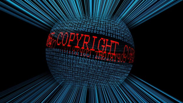 Copyright and binary data sphere concept,Copyright and binary data sphere concept
