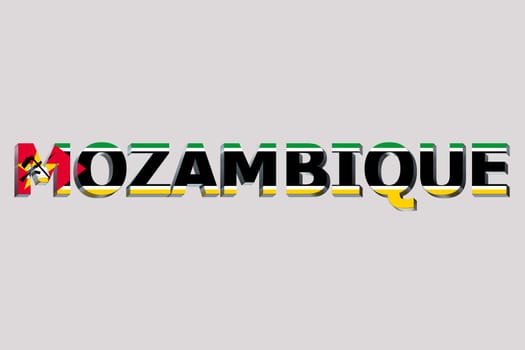 3D Flag of Mozambique on a text background.