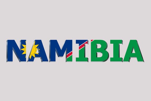 3D Flag of Namibia on a text background.