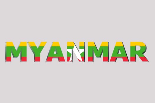 3D Flag of Myanmar on a text background.