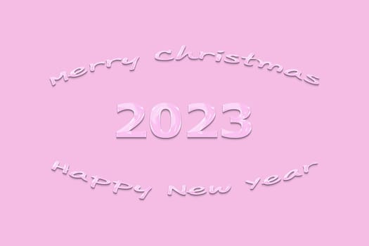 3D illustration New Year concept 2023 design with text gel design on a pirouette color background.