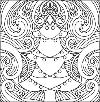 Christmas coloring book. Christmas tree coloring page. Snowflakes and Christmas trees.