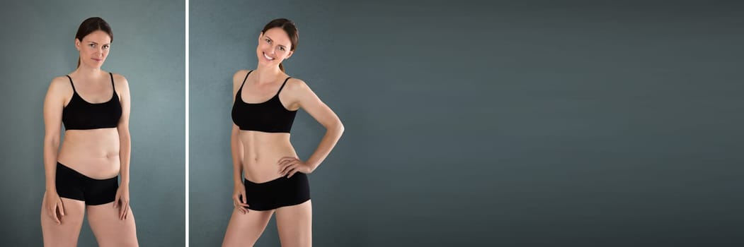 Close-up Of Fat And Slim Woman Standing Opposite To Each Other