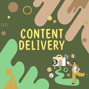 Handwriting text Content Delivery, Concept meaning method for studying documents and communication artifacts Ambitious Businessman Holding Document, Going On Success Pathway.