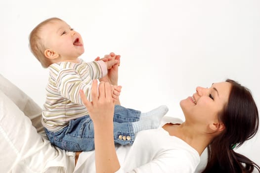 happy mother with baby girl