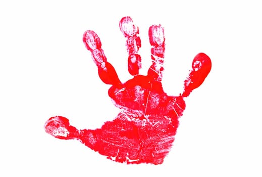 Red Hand Print Isolated on White Background