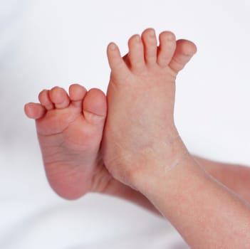 close-up of sweet little newborn baby feet
