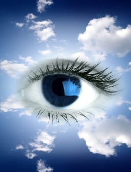 Beautiful big blue eye in sky