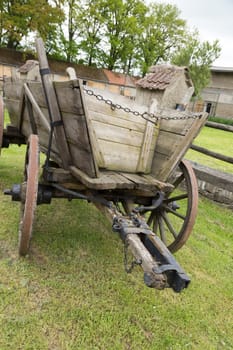 Old,wooden horse-drawn carriage with drawbar
