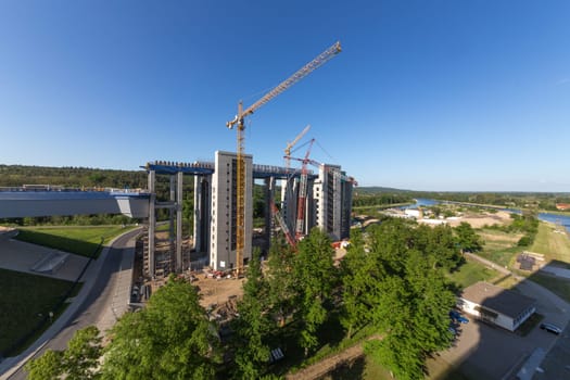Overview of the ship lift construction site in Niederfinwo