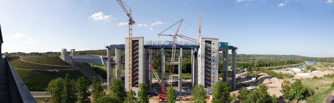 Panorama of the construction site for the new ship lift in Niederfinow