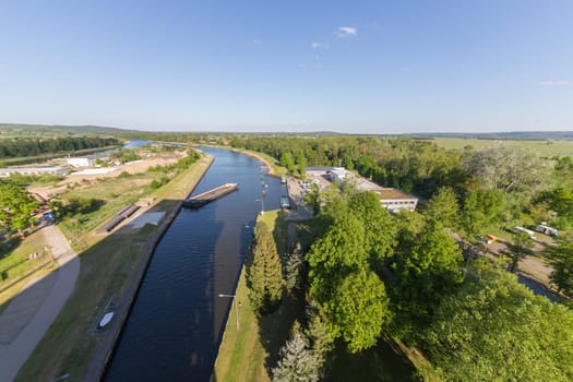 View from the ship lift into the landscape around Niederfinow