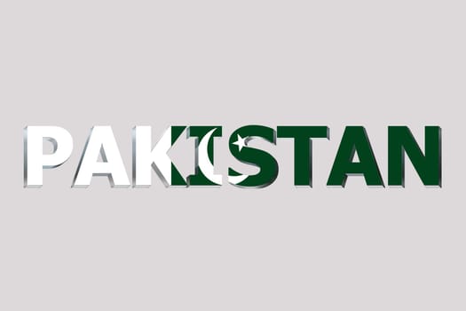 3D Flag of Pakistan on a text background.