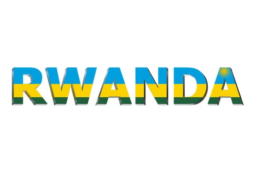 3D Flag of Rwanda on a text background.