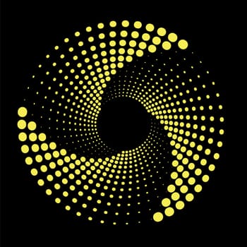 Yellow Circle Dotted Icon Isolated on Black Background.