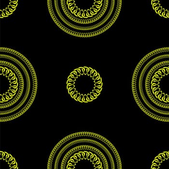 Gold seamless pattern with hand drawn chain. Perfect for wallpapers, web page backgrounds, surface textures, textile. Isolated on black background.
