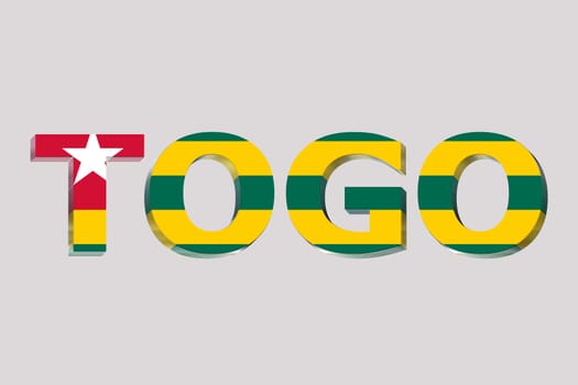 3D Flag of Togo on a text background.