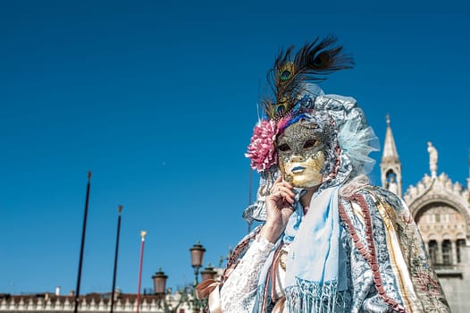 VENICE, ITALY - Febrary 23 2019: The masks of the Venice carnival 2019.