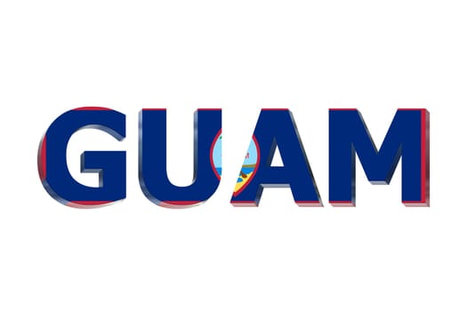 3D Flag of Guam on a text background.