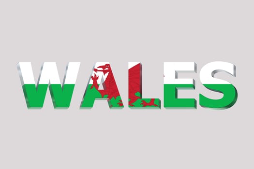 3D Flag of Wales on a text background.