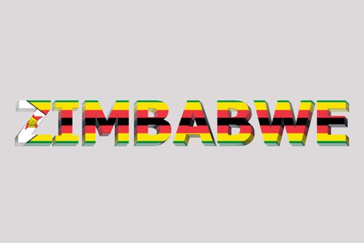 3D Flag of Zimbabwe on a text background.