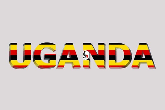 3D Flag of Uganda on a text background.