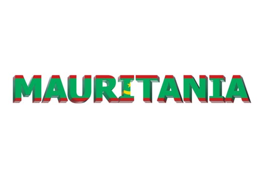 3D Flag of Mauritania on a text background.